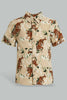 Redtag-Beige-Tiger-Printed-Short-Sleeve-Shirt-Casual-Shirts-Infant-Boys-3 to 24 Months