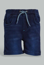 تنزيل الصورة على معرض الصور، Redtag-Dark-Wash-Knit-Denim-Short-Denim-Shorts-Infant-Boys-3 to 24 Months
