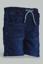 تنزيل الصورة على معرض الصور، Redtag-Dark-Wash-Knit-Denim-Short-Denim-Shorts-Infant-Boys-3 to 24 Months
