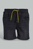 Redtag-Black-Wash-Knit-Denim-Short-Denim-Shorts-Infant-Boys-3 to 24 Months