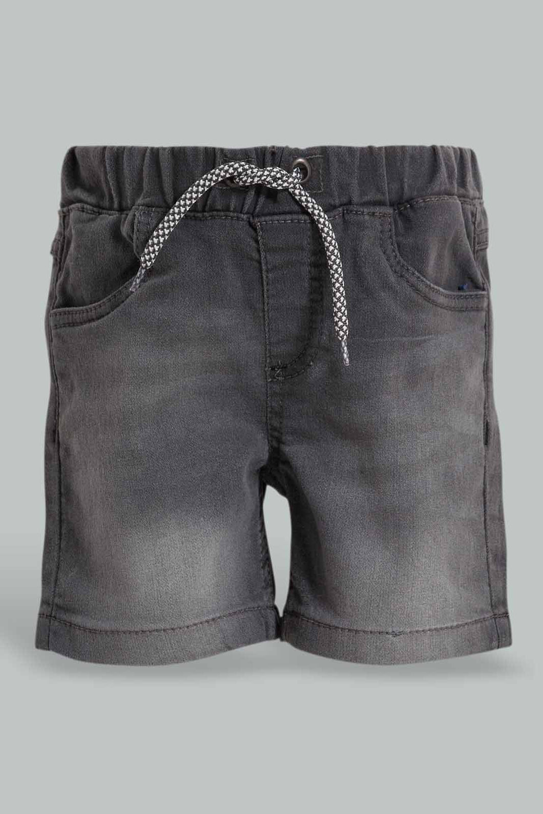 Redtag-Grey-Wash-Knit-Denim-Short-Denim-Shorts-Infant-Boys-3 to 24 Months