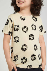 Redtag-Stone-Flock-Lion-Print-T-Shirt-Graphic-T-Shirts-Boys-2 to 8 Years