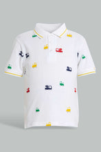 Load image into Gallery viewer, Redtag-White-Car-Printed-Short-Slv-Pique-Polo-Polo-Shirts-Infant-Boys-3 to 24 Months
