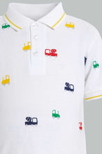 Load image into Gallery viewer, Redtag-White-Car-Printed-Short-Slv-Pique-Polo-Polo-Shirts-Infant-Boys-3 to 24 Months
