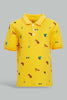 Redtag-Yellow-Car-Printed-Short-Slv-Pique-Polo-Polo-Shirts-Infant-Boys-3 to 24 Months