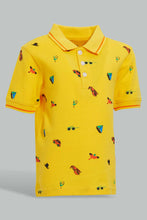 Load image into Gallery viewer, Redtag-Yellow-Car-Printed-Short-Slv-Pique-Polo-Polo-Shirts-Infant-Boys-3 to 24 Months
