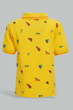 Load image into Gallery viewer, Redtag-Yellow-Car-Printed-Short-Slv-Pique-Polo-Polo-Shirts-Infant-Boys-3 to 24 Months
