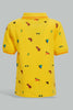 Redtag-Yellow-Car-Printed-Short-Slv-Pique-Polo-Polo-Shirts-Infant-Boys-3 to 24 Months
