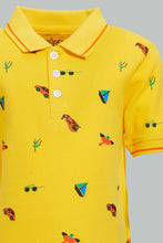 Load image into Gallery viewer, Redtag-Yellow-Car-Printed-Short-Slv-Pique-Polo-Polo-Shirts-Infant-Boys-3 to 24 Months

