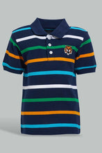 Load image into Gallery viewer, Redtag-Navy-Striped-Tiger-Short-Slv-Polo-Polo-Shirts-Infant-Boys-3 to 24 Months
