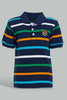 Redtag-Navy-Striped-Tiger-Short-Slv-Polo-Polo-Shirts-Infant-Boys-3 to 24 Months