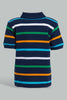 Redtag-Navy-Striped-Tiger-Short-Slv-Polo-Polo-Shirts-Infant-Boys-3 to 24 Months