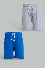 تنزيل الصورة على معرض الصور، Redtag-Grey-And-Navy-Solid-Active-Short-2-Pack-Active-Shorts-Infant-Boys-3 to 24 Months
