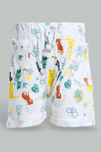 تنزيل الصورة على معرض الصور، Redtag-Green-And-White-Printed-Jungle-Theme-Short-2-Pack-Active-Shorts-Infant-Boys-3 to 24 Months
