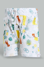 تنزيل الصورة على معرض الصور، Redtag-Green-And-White-Printed-Jungle-Theme-Short-2-Pack-Active-Shorts-Infant-Boys-3 to 24 Months
