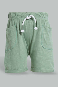 Redtag-Green-And-White-Printed-Jungle-Theme-Short-2-Pack-Active-Shorts-Infant-Boys-3 to 24 Months