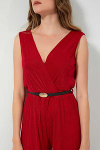 Redtag-Red-Sleeveless-Jumpsuit-Dresses-Women's-