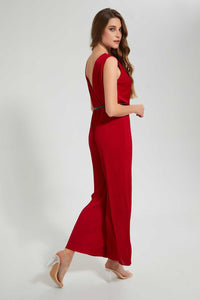 Redtag-Red-Sleeveless-Jumpsuit-Dresses-Women's-