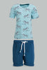 Redtag-Blue-And-Navy-Zebra-Print-T-Shirt-And-Trouser-Short--Casual-Set-(2-Pack)-Sets-Infant-Boys-3 to 24 Months