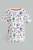 Redtag-White-Printed-T-Shirt-With-Denim-Short-Casual-Set-(2-Pack)-Sets-Infant-Boys-3 to 24 Months