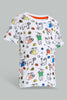 Redtag-White-Printed-T-Shirt-With-Denim-Short-Casual-Set-(2-Pack)-Sets-Infant-Boys-3 to 24 Months