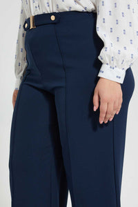 Redtag-Navy-Buckle-Detail-Wide-Leg-Trouser-Culottes-Women's-