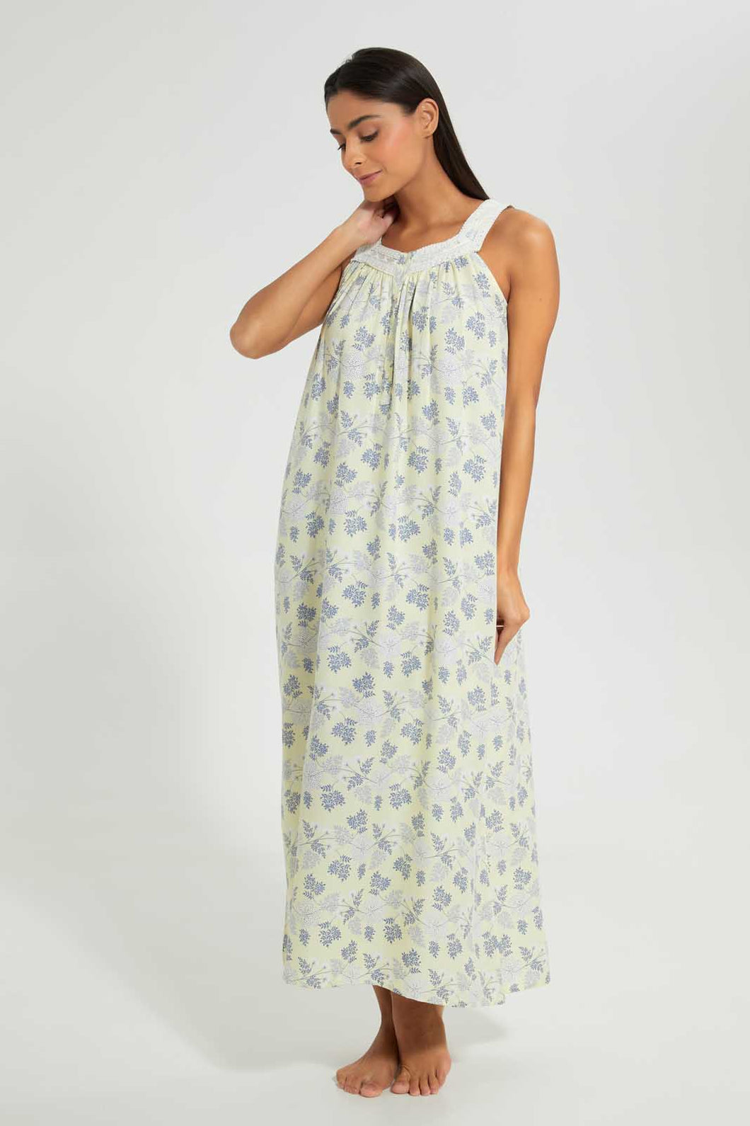 Redtag-Yellow-Floral-Printed-Nightgown-Nightgowns-Women's-