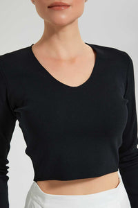 Redtag-Black-V-Neck-Pullover-Tops-Women's-