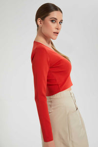 Redtag-Red-V-Neck-Pullover-Tops-Women's-