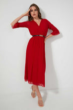 تنزيل الصورة على معرض الصور، Redtag-Red-3/4-Sleeve-Pleated-Dress-Dresses-Women&#39;s-
