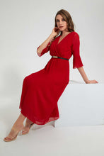 تنزيل الصورة على معرض الصور، Redtag-Red-3/4-Sleeve-Pleated-Dress-Dresses-Women&#39;s-
