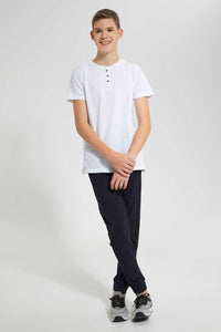 Redtag-Navy-Biker-Knee-Active-Pant-Joggers-Senior-Boys-9 to 14 Years