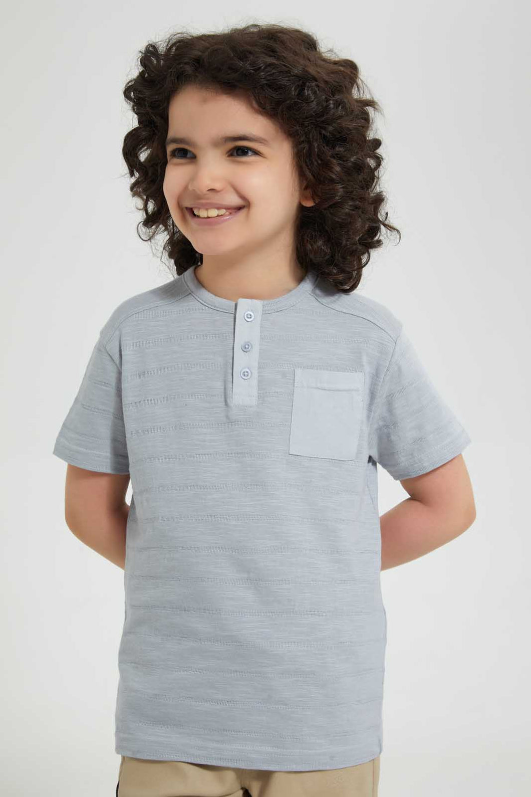 Redtag-Blue-Pkt-Henley-Henley-T-Shirts-Boys-2 to 8 Years