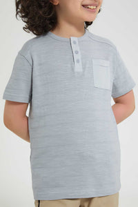 Redtag-Blue-Pkt-Henley-Henley-T-Shirts-Boys-2 to 8 Years