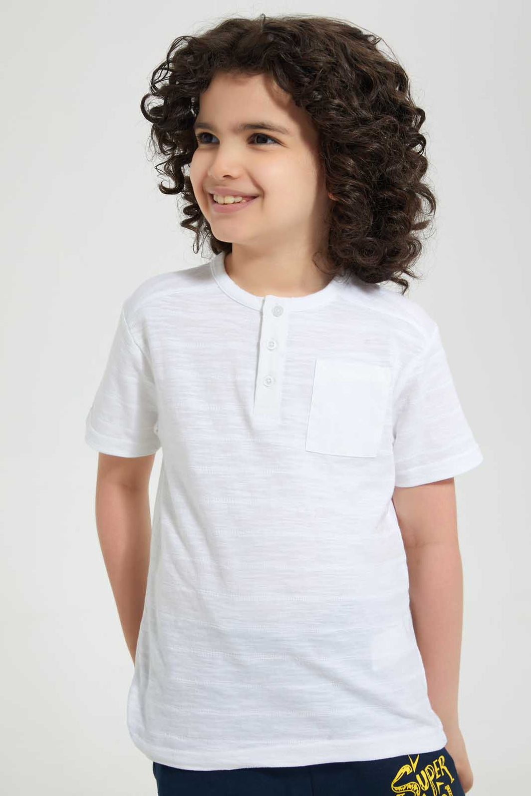Redtag-White-Pkt-Henley-Henley-T-Shirts-Boys-2 to 8 Years