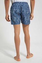 تنزيل الصورة على معرض الصور، Redtag-Blue-Pesley-Print-Swim-Short-Swimwear--
