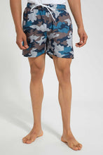 تنزيل الصورة على معرض الصور، Redtag-Blue-Camo-Print-Swim-Short-Swimwear--
