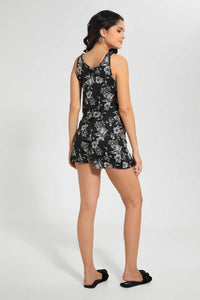 Redtag-Black-Printed-Short-Sleeve-Top-And-Short-Set-Cami-Sets-Women's-