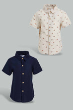 تنزيل الصورة على معرض الصور، Redtag-Navy-And-Beige-Linen-2-Pack-Ss-Shirt-Casual-Shirts-Infant-Boys-3 to 24 Months
