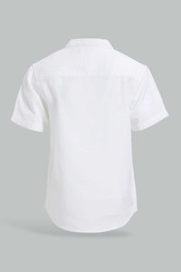 Redtag-White-Dobby-Short-Sleeve-Mandarin-Shirt-Casual-Shirts-Infant-Boys-3 to 24 Months