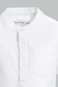 Redtag-White-Dobby-Short-Sleeve-Mandarin-Shirt-Casual-Shirts-Infant-Boys-3 to 24 Months