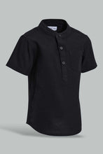 Load image into Gallery viewer, Redtag-Black-Dobby-Short-Sleeve-Mandarin-Shirt-Casual-Shirts-Infant-Boys-3 to 24 Months

