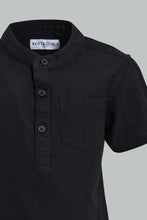Load image into Gallery viewer, Redtag-Black-Dobby-Short-Sleeve-Mandarin-Shirt-Casual-Shirts-Infant-Boys-3 to 24 Months

