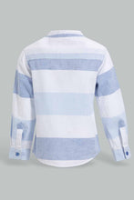 Load image into Gallery viewer, Redtag-Blue-And-White-Striped-Mandarin-Roll-Up-Ls-Shirt-Casual-Shirts-Infant-Boys-3 to 24 Months
