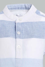 Load image into Gallery viewer, Redtag-Blue-And-White-Striped-Mandarin-Roll-Up-Ls-Shirt-Casual-Shirts-Infant-Boys-3 to 24 Months
