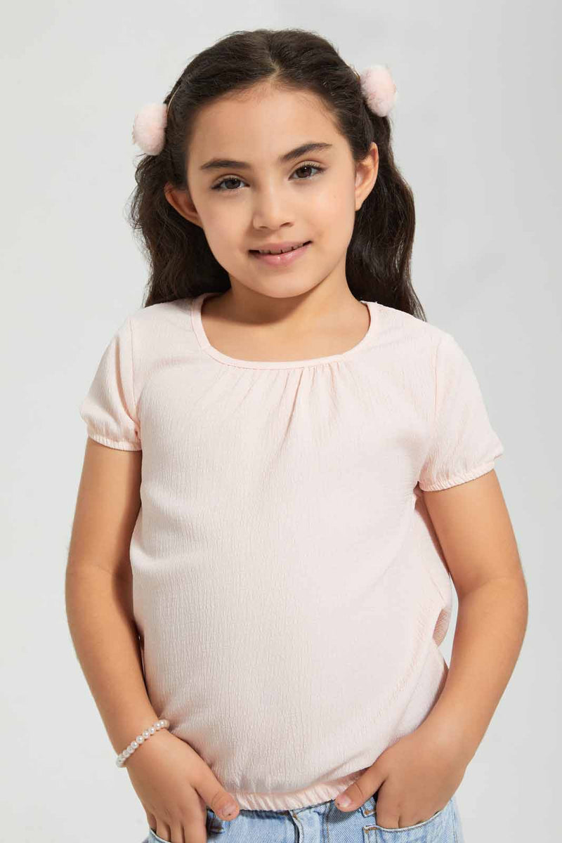 Redtag-Peach-Textured-Blouse-Blouses-Girls-2 to 8 Years