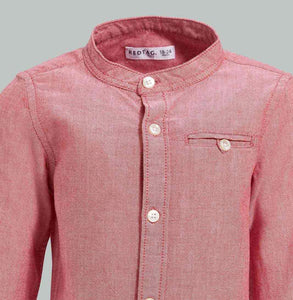 Redtag-Pink-Solid-Mandarin-Ls-Shirt-With-Roll-Up-Casual-Shirts-Infant-Boys-3 to 24 Months