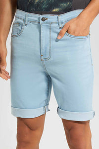 Redtag-Light-Wash-5-Pocket-Knit-Denim-Short-Category:Shorts,-Colour:Light-Wash,-Filter:Men's-Clothing,-Men-Shorts,-New-In,-New-In-Men,-Non-Sale,-S22D,-Section:Men-Men's-