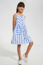 Load image into Gallery viewer, Redtag-Blue-Stripped-Shirt-Dress-Dresses-Girls-2 to 8 Years
