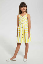 Load image into Gallery viewer, Redtag-Yellow-Stripped-Shirt-Dress-Dresses-Girls-2 to 8 Years
